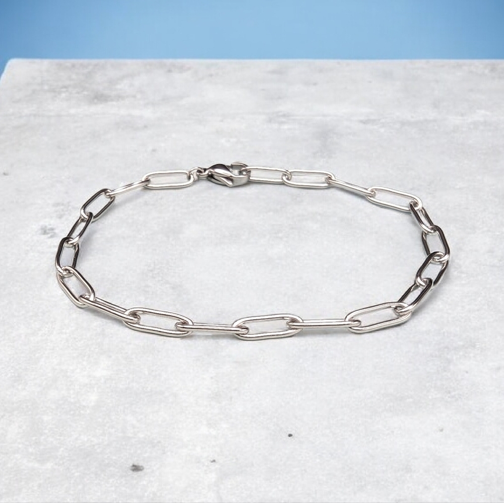 Stainless Steel Paper Clip Chain Stackable Bracelet 7 inches